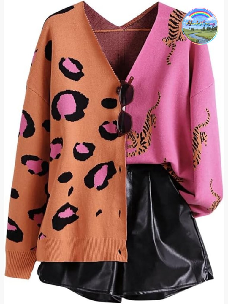 Women's Animal Print Color Block Button Down Cardigan Leopard V-Neck Sweater